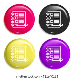 Note multi color glossy badge icon set. Realistic shiny badge icon or logo mockup