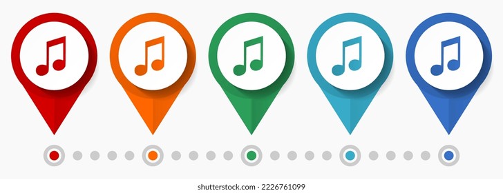 Note, music concept vector icon set, flat design pointers, infographic template