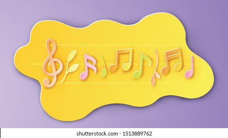 Note Music Decorated With Colorful Leaves In Autumn. Note Music Design For Autumn Season. Paper Cut And Craft Style. Vector, Illustration.