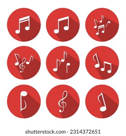 Note music icon set with color and shadow, vector, Illustration
