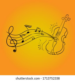 Note Music and Violin Gradient color with orange and gold. Used as a logo, making shirts.