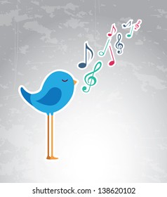 Note musical and bird over vintage background