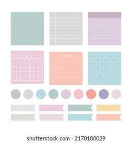 Note, notepad, memo, message, checklist paper graphic set.