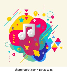 Note on abstract colorful spotted background with different elements. Flat design.