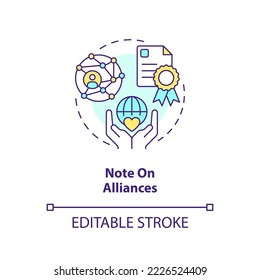 Note on alliances concept icon. Insurance company reputation. Check quality abstract idea thin line illustration. Isolated outline drawing. Editable stroke. Arial, Myriad Pro-Bold fonts used