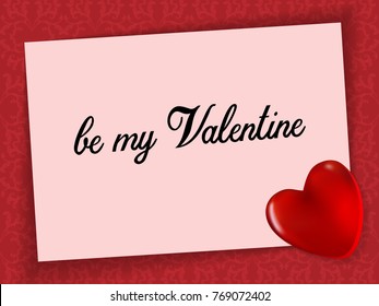 note on a red background, be my Valentine. A red heart. Vector illustration.