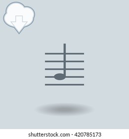 Note on Scale icon with shadow. Cloud of download with arrow.