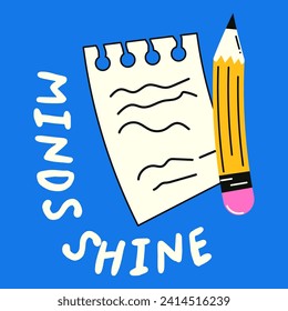 A note on a torn notebook page and a pencil. Hand drawn vector illustration. Design template, distorted text.