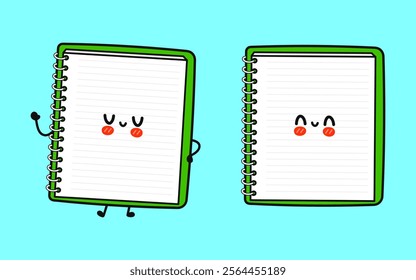 Note pad character. Vector hand drawn cartoon kawaii character illustration icon. Isolated on blue background. Note pad character concept