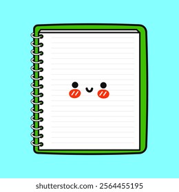 Note pad character. Vector hand drawn cartoon kawaii character illustration icon. Isolated on blue background. Note pad character concept