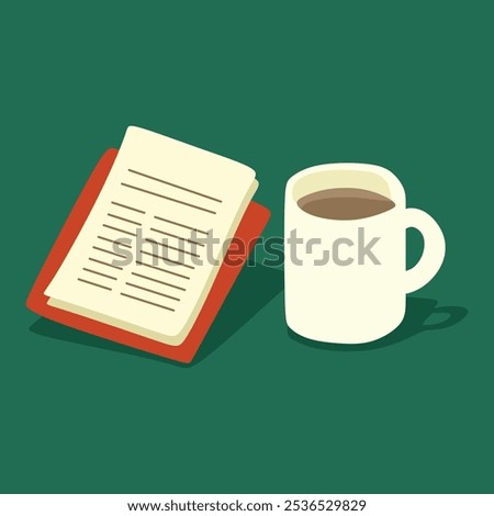Note pad or Cup of coffee with drink coffee or tea vector illustration design with green background 