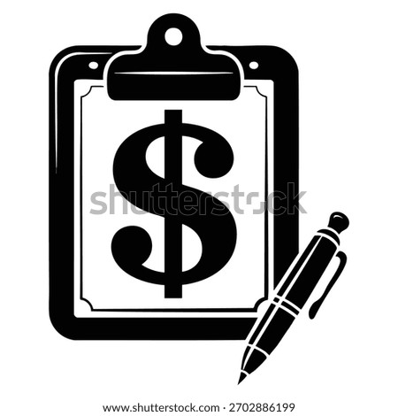 Note pad with dollar symbol and pen icon vector illustration isolated black design ideal for finance accounting office or business creative concept artwork