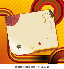 note pad with doodles on a retro background