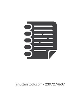 Note pad page vector icon. filled flat sign for mobile concept and web design. Notebook or notepad glyph icon. Symbol, logo illustration. Vector graphics