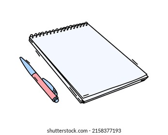 Note pad and pen icons. Outlined on white background.