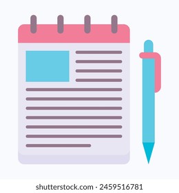 note pad and pen vector icon, Flat Style Isolated Icon.