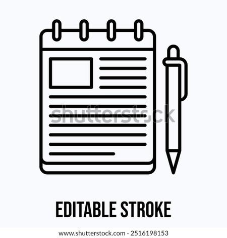 note pad and pen vector icon, Isolated Lineal Vector Icon.