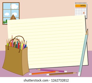 Note pad plus pencil with bag of color pencils