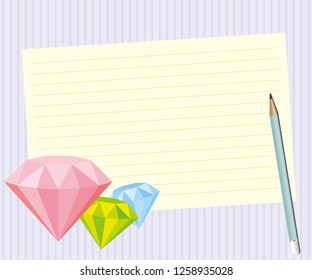 Note pad plus pencil with diamonds or gems