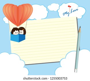 Note pad plus pencil with lovers riding the balloon