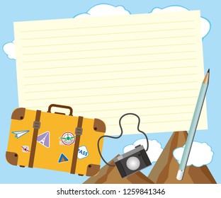 Note pad plus pencil with luggage and camera