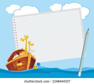 Note pad plus pencil with Noahs Ark floating in the ocean