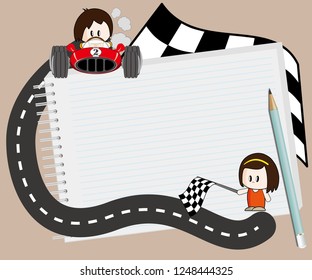 Note pad plus pencil with racing car and two lovers