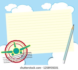 Note pad plus pencil with stamp of plane