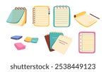 Note pad set 1960s retro style. Colorful notebooks collection vector illustration isolated on white background