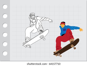 Note pad with skateboarder drawing