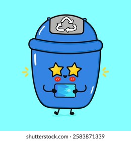 Note pad with smartphone character. Vector hand drawn cartoon kawaii character illustration icon. Isolated on blue background. Note pad character concept