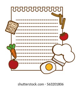 note page with food around over white background. vector illustration