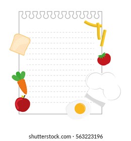 note page with food around over white background. colorful design. vector illustration