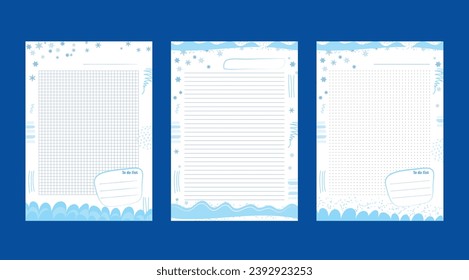Note page in winter style with lines, dots and grid