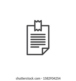 Note paper attached with sticky tape line icon. linear style sign for mobile concept and web design. Memo notes and adhesive tape outline vector icon. Symbol, logo illustration. Vector graphics