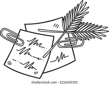 note paper with boho plants illustration isolated on background