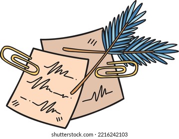 note paper with boho plants illustration isolated on background