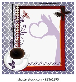 Note paper collage - coffee,  pearls,flourish bee butterfly  heart-hand