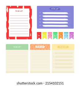 Note paper collection of to do lists and Colorful date label.