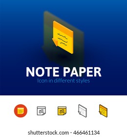 Note paper color icon, vector symbol in flat, outline and isometric style isolated on blur background