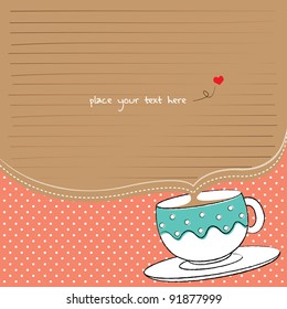 note paper with cup and polka background for tea party