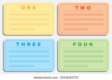 Note paper design vector. Text box design with information papers. Paper sticky notes, banners, to-do list. Colorful note paper for kids, school or office. Numbered note paper. Hand writing.