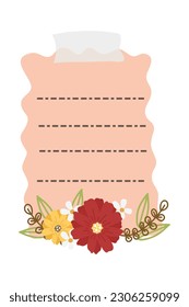 Note Paper With Flower Arrangement. Cute kawaii notes with flowers. To do list. Beautiful planner for school. 