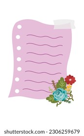 Note Paper With Flower Arrangement. Cute kawaii notes with flowers. To do list. Beautiful planner for school. 