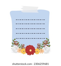 Note Paper With Flower Arrangement. Cute kawaii notes with flowers. To do list. Beautiful planner for school. 