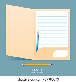 note paper in folder with pencil vector