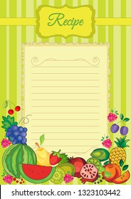 Note paper with fruit. Paper for recipes. Form for recipes. Beautiful paper for kitchen records