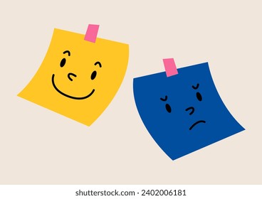 Note paper with happy and sadness. Colorful vector illustration
