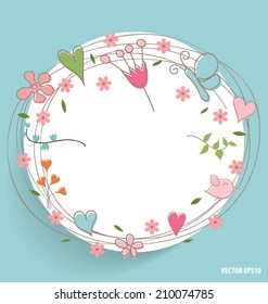 Note paper with hearts and flowers, vector illustration.