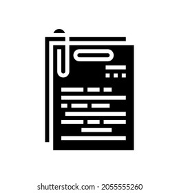 vector de icono de glifo de lista de notas. signo de lista de papel de nota. símbolo de contorno aislado ilustración negra